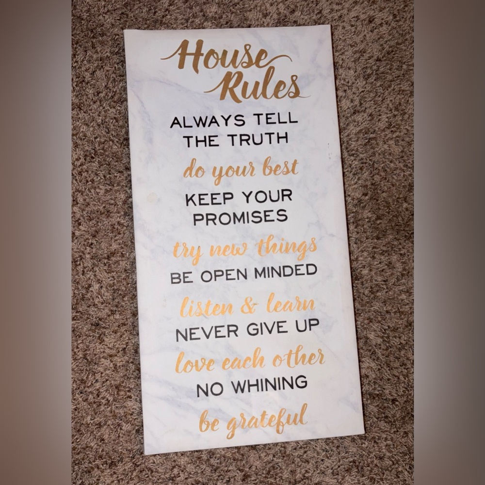 House Rules Motivational Wall Art in Gold and Black